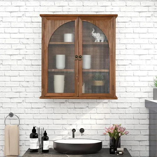 Vista 2 de COLLECTIVE HOME - Armario organizador de pared de 24 pulgadas, gabinete de baño de madera maciza con puerta arqueada, ya montado, 22 x 8 x 24