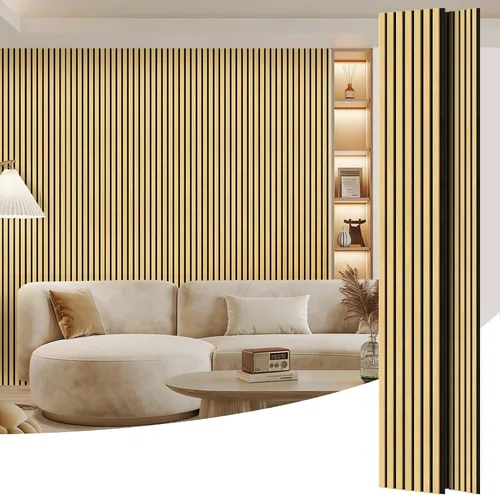 Vista 45 de Paquete de 2 paneles de madera para pared, paneles acústicos de listones de madera de 48 x 24 pulgadas, paneles acústicos para decoración de paredes