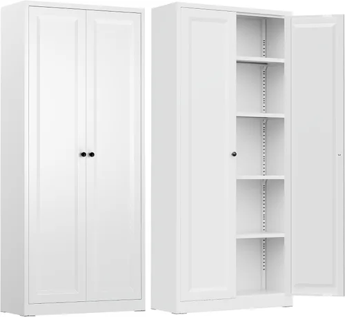 Vista 17 de INTERGREAT Armario de almacenamiento de metal con cerradura, gabinete de almacenamiento de metal con cerradura de 72 pulgadas de alto con puertas