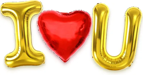Vista 2 de KatchOn, Globos dorados grandes con texto en inglés "I Love You", paquete de 2005, juego de globos de oso de peluche, decoraciones con texto "I Love