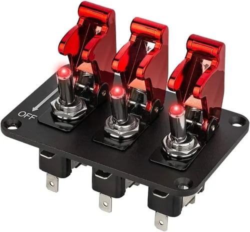 Vista 7 de Panel de Interruptor de Palanca, Interruptor de Encendido Universal de 12V para Coche de Carreras, Panel de Interruptor de Palanca de 3 Grupos