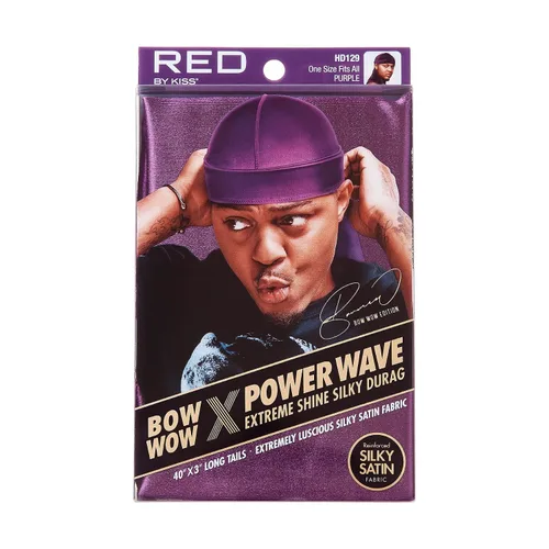 Vista 3 de RED by Kiss Bow Wow X Power Wave Extreme Shine Silky Durag, transpirable, larga cola Doo Rag para máxima compresión de ondas, correas anchas suaves