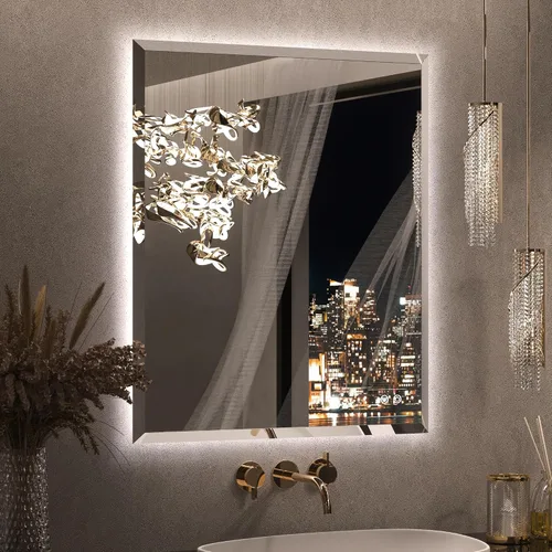Vista 24 de Keonjinn - Espejo de 48x30 pulg retroiluminado LED para baño/tocador, luz de 3 colores ajustables blanca/cálida/natural, lúmenes altos, montaje