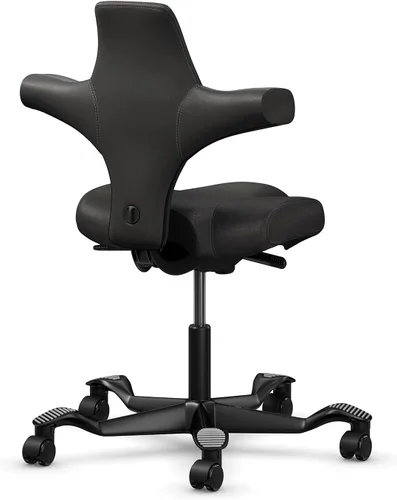 Vista 6 de HAG Capisco Silla de escritorio estándar ajustable, marco negro, asiento negro de vinilo ónix