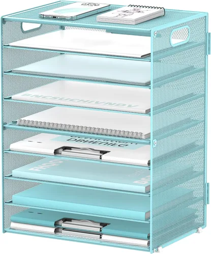 Vista 12 de DALTACK - Organizador de escritorio con bandeja de cartas de 9 niveles con asas, organizador de archivos de malla, organizador de escritorio