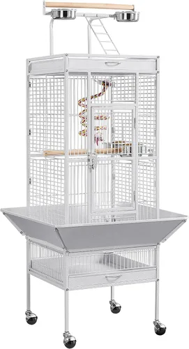 Vista 9 de Topeakmart Jaula grande para pájaros de loro de 61.5 pulgadas, selección de hierro forjado, color negro