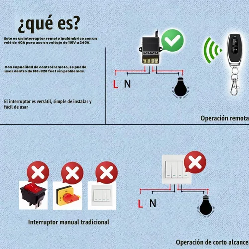 Vista 3 de VONVOFF Interruptor remoto inalámbrico, interruptores de luz de control remoto RF de relé 30A AC110V/1240V/240V con rango largo de 328 pies, kit