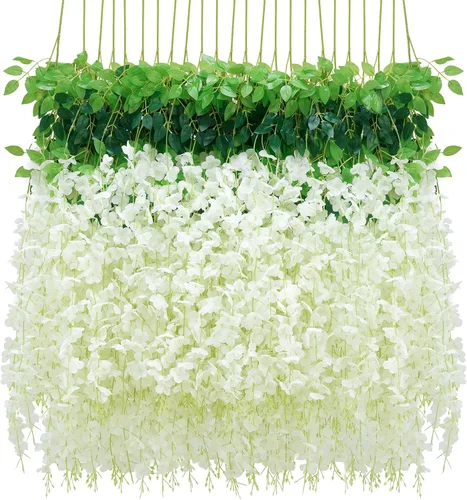 Vista 14 de BLEUM CADE 10 Piezas Flores Colgantes de Glicina Falsa Negra, 3.6 Pies/Pieza Guirnalda de Glicina Artificial, Flores Colgantes para Boda Fiesta