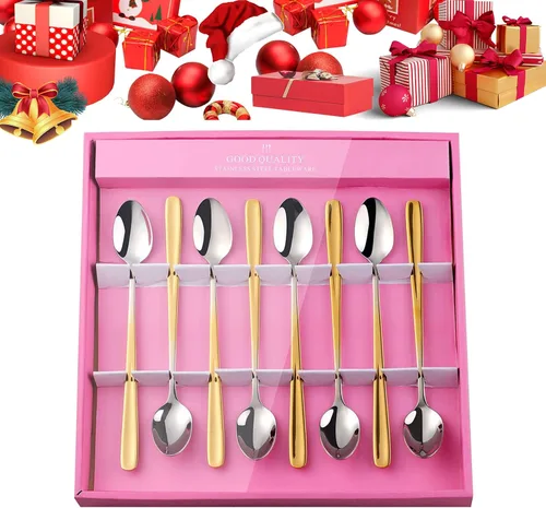 Vista 21 de YDware - Juego de cucharas de té helado de mango largo, cucharas doradas de cambio gradual de 7.87 pulgadas, cucharas de cóctel de acero inoxidable
