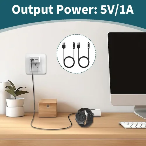 Vista 4 de Paquete de 2 cables de carga magnéticos para reloj inteligente, 2 pines de 0.30 in, cable de carga de repuesto USB compatible con reloj inteligente