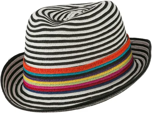 Vista 4 de Jeanne Simmons Sombrero de Fedora de diseño a rayas para mujer con banda multicolor - Negro Blanco OSFM, Blanco
