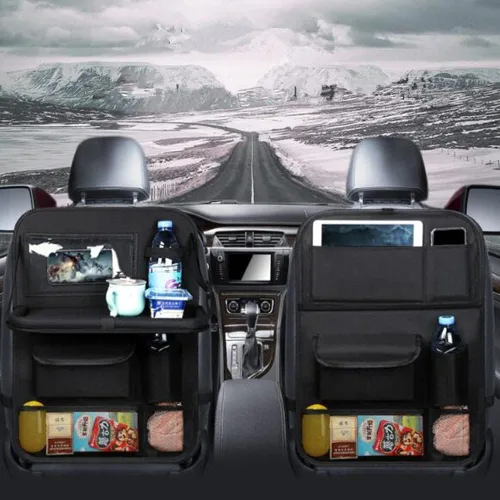 Vista 7 de Tumecos Organizador de respaldo de asiento de automóvil, paquete de 2 organizadores de asiento trasero y almacenamiento con soporte para tableta