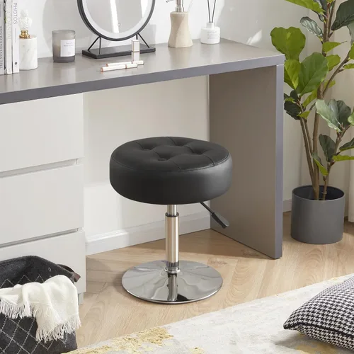 Vista 2 de Gitrah Silla de Tocador Negra para Cuarto de Maquillaje Taburete de Tocador para Cuarto de Maquillaje Redondo Acolchado de Cuero PU Silla