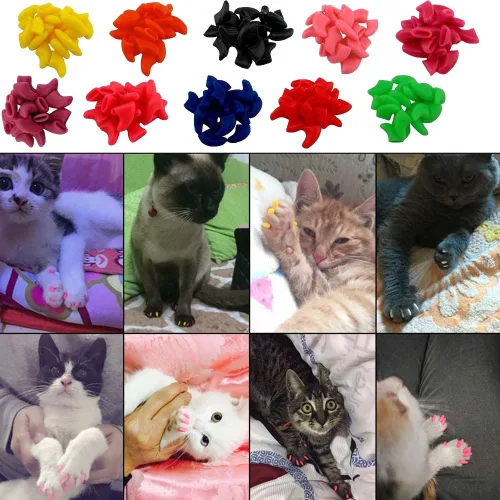 Vista 4 de VICTHY Tapas y cubiertas de uñas para gatos con pegamento y aplicadores, 100 piezas en 5 colores para tamaños extra pequeños/gatitos
