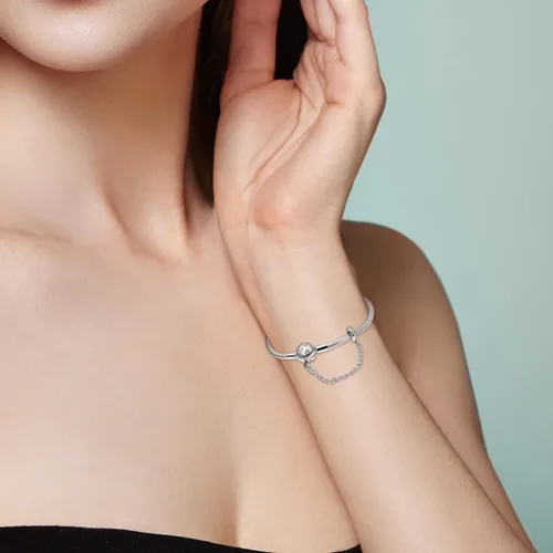 Vista 4 de Parmuz Pulsera de plata de ley 925 con dije de cadena de serpiente, ojo malvado, atrapasueños, llave, cierre de corazón, dije de viaje, momentos