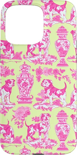 Vista 31 de Chinoiserie Dog Yellow Pink Toile Preppy Grandmillennial Case for iPhone 16