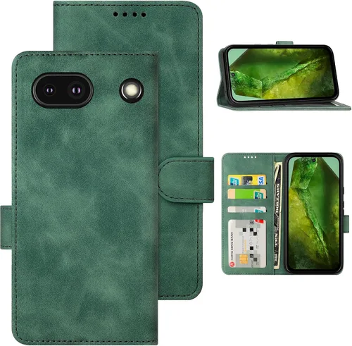 Vista 20 de Funda tipo cartera con tapa para Google Pixel 6a, [piel sintética + parachoques de TPU] [3 ranuras para tarjetas] [función de soporte]