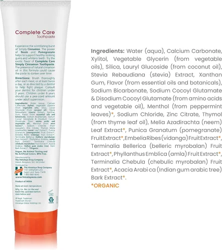 Vista 2 de Himalaya Botanique Complete Care - Pasta de dientes, a base de hierbas, sabor a canela, combate la placa, refresca el aliento, sin flúor, sin
