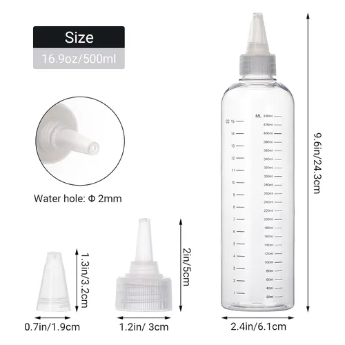 Vista 5 de Segbeauty Botellas de tinte para el cabello de 16.9 onzas, 2 botellas aplicadoras de color de cabello medidas recargables de 16.9 fl oz, botella