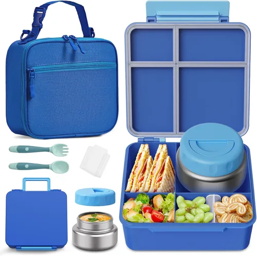 Vista 12 de Lonchera Bento para niños con contenedor térmico de alimentos (9 onzas), lonchera de 4 compartimentos, divisor ajustable, lonchera Bento a prueba