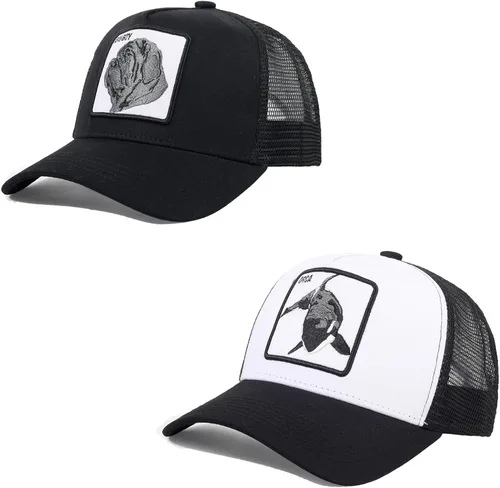 Vista 12 de Gorra de camionero para hombre con animal, gorra ajustable con cierre de presión, gorra de béisbol bordada, malla transpirable, parche cuadrado