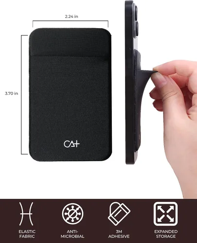 Vista 4 de [Dos] Fundas elásticas para tarjetas adhesivas para teléfono celular, tarjetero adhesivo para identificación y tarjeta de crédito para la parte