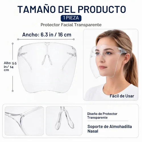 Vista 2 de Clear Face Shield, Anti-Fog Full Face Guard for Nail Techs Clear Transparent Shield、Anti-Fog Face Shield、Lightweight and Easy to Wear、Reusable
