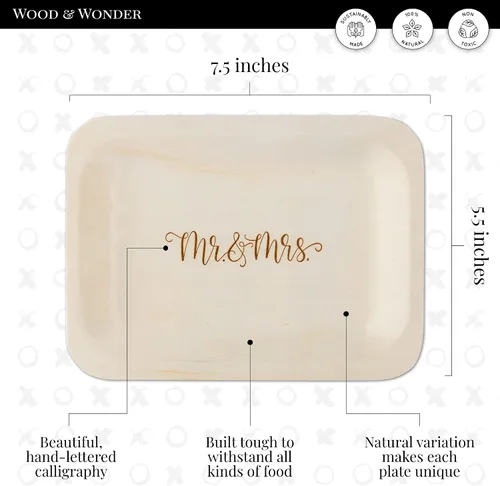 Vista 8 de Platos y tenedores de madera desechables Mr. and Mrs