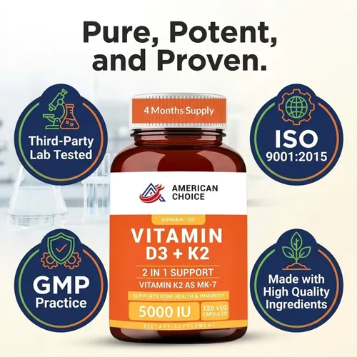 Vista 7 de Vitamina D3 5000 UI – Apoyo mejorado para huesos, corazón e inmunitarios – Apoya la absorción de calcio, fórmula limpia y confiable