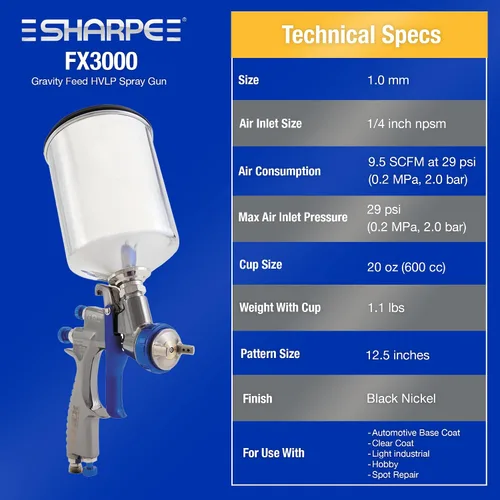 Vista 4 de Graco-Sharpe 288878 HVLP FX3000 pistola para rociar pintura, 1.0 mm