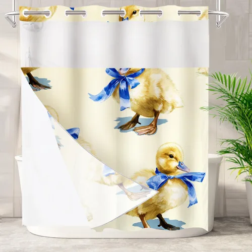 Vista 26 de Batmerry Maritime Nautical Hookless Shower Curtain with Snap in Liner Set, Anchors Ship Wheel Bath Curtain Magnetic Hem Quick-Drying Waterproof