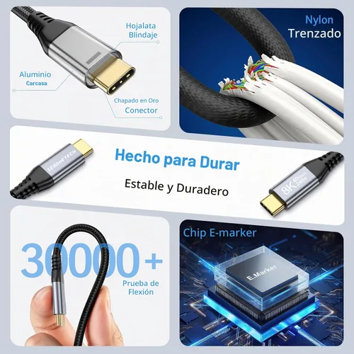Vista 6 de ZeroneTeck Cable USB C de 40Gbps para Thunderbolt 4 de 0.5 pies, 6 pulgadas, transferencia de datos de 40Gbps, [8K@60Hz/Dual 4K@60Hz] Cable corto