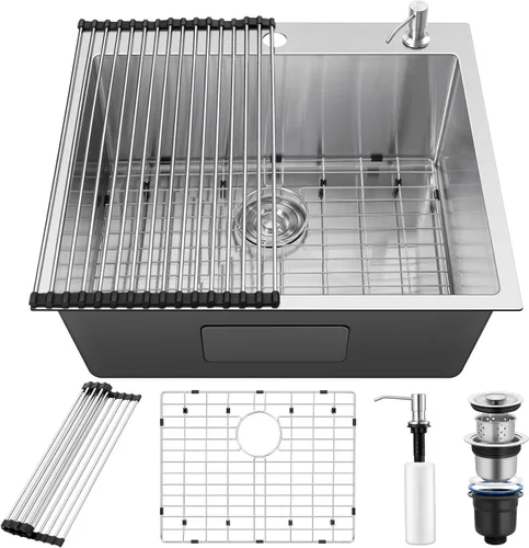 Vista 12 de Herogo Fregadero de cocina de 15 x 15 pulgadas, pequeño fregadero profundo de un solo tazón, hecho a mano para casa rodante, bar, lavandería, sala