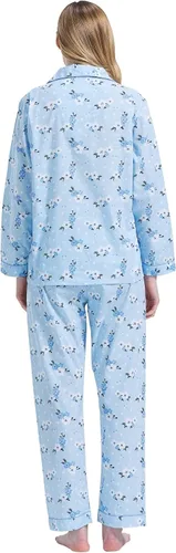 Vista 2 de Amaxer Conjunto de pijama 100% algodón para mujer, de manga larga, suave, con botones, con cordón elástico