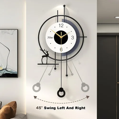 Vista 3 de Reloj de pared grande para decoración de sala de estar, reloj de pared moderno de péndulo, silencioso, sin tictac, funciona con pilas, para sala