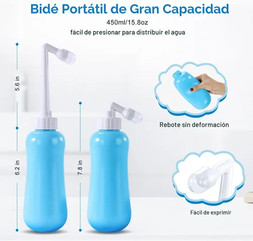 Vista 3 de Bidé Portátil de Viaje de Gran Capacidad 450ml (15oz) Personal de Mano Azul