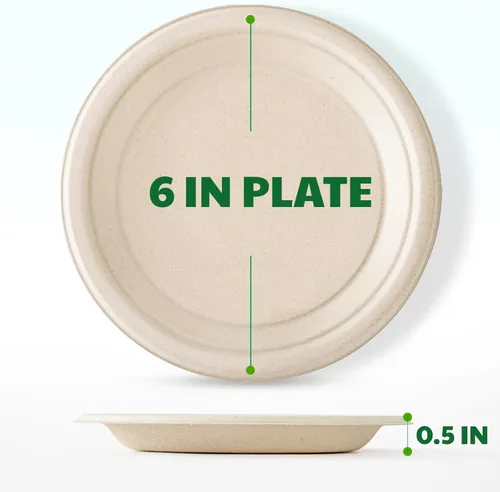 Vista 3 de 125 unidades de platos de papel compostables, platos desechables resistentes de 6 pulgadas por bagazo biodegradable, platos de postre a granel