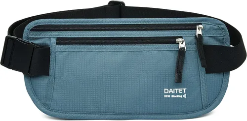 Vista 30 de DAITET Cinturón de dinero, soporte para pasaporte, cartera de viaje oculta segura con bloqueo RFID, riñonera encubierta (negro), Negro, Rfid