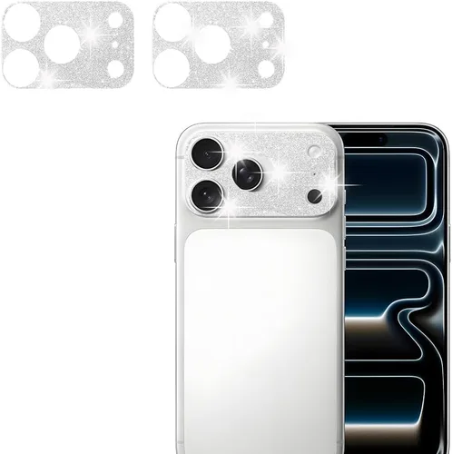 Vista 11 de [Paquete de 2] Protector de lente de cámara de cristal brillante para iPhone 11/iPhone 12 mini, cubierta de cámara trasera de diamante con purpurina