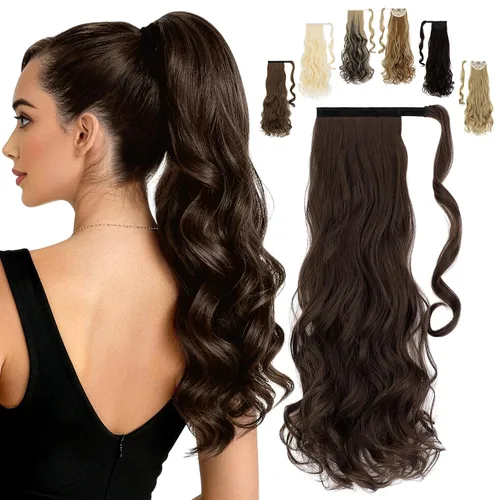 Vista 9 de FELENDY Extensión de cola de caballo, extensiones de cabello largo envolvente de 18 pulgadas, extensiones de cabello ondulado y rizado con clip