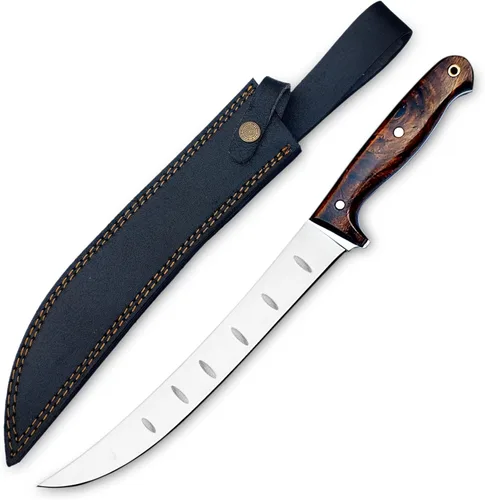 Vista 2 de Cuchillo de carnicero hecho a mano de 15.5 pulgadas con mango ergonómico de palisandro, ideal para cortar, rebanar, tallar carne.