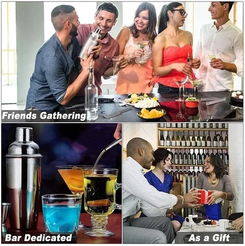 Vista 7 de Juego de coctelera de 17 piezas, kit de barman perfecto para mezclar bebidas, herramientas de barra de acero inoxidable con soporte