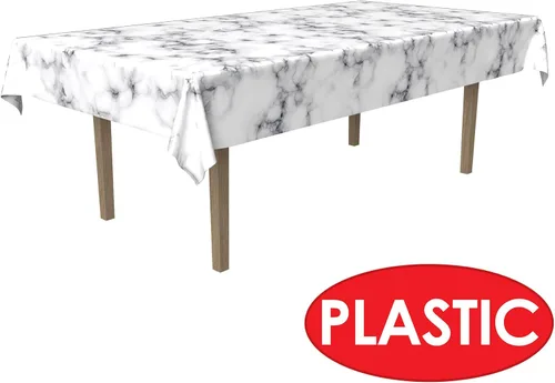 Vista 4 de Beistle Juego de 2 fundas de plástico rectangulares desechables con estampado de mármol para suministros de fiesta de cumpleaños, recepciones
