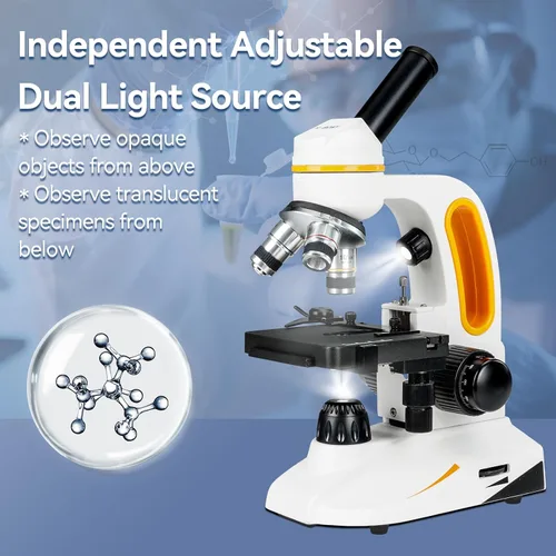 Vista 6 de SVBONY Microscopio monocular compuesto SM202 para adultos, kit de microscopio compuesto 40X-2000X, microscopio con etapa mecánica, adaptador