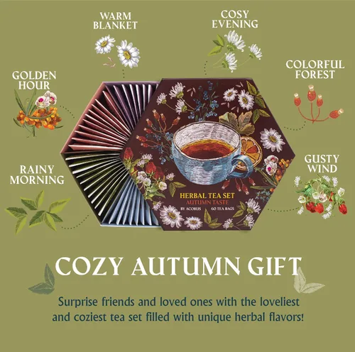 Vista 2 de ACORUS Juego de té de sabor otoñal, paquete variado de té de hierbas naturales, caja de té surtida, juego de regalo de té de 6 tés diferentes