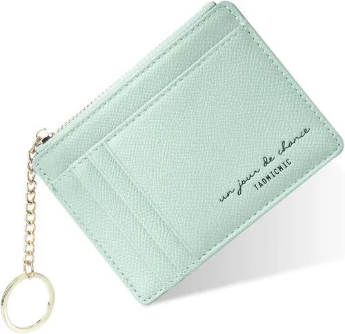 Vista 19 de URAQT Cartera para tarjetas de crédito, cartera minimalista de cuero delgado con cremallera, mini protector de tarjeta de crédito, llavero bolsillo