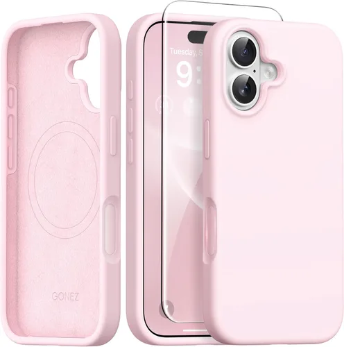 Vista 90 de GONEZ Funda magnética para iPhone 14, compatible con Magsafe, con protector de pantalla + protector de cámara, forro de microfibra antiarañazos