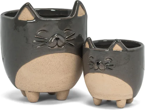 Vista 3 de Abbott Collection - Maceta de gres con gato en patas - Grande (12.7 cm de alto)