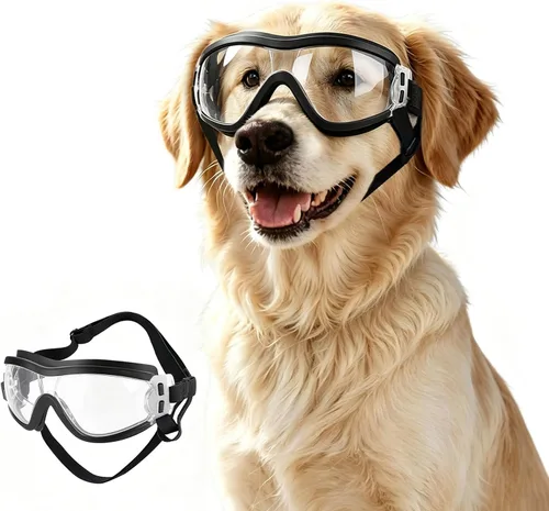 Vista 15 de Paquete de 2 gafas de sol para perros de raza mediana a grande, protección ocular anti-UV con correas ajustables, color plateado Paquete de 2