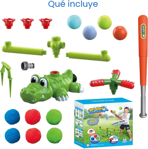 Vista 7 de Intoypad Juego de aspersores de agua 4 en 1 para niños y juguete de bola de agua, rociador de béisbol de cocodrilo para patio trasero, juguetes
